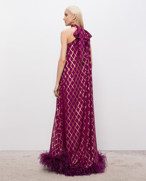 Taller Marmo Purple silk maxi dress with starfish feathers SS2618