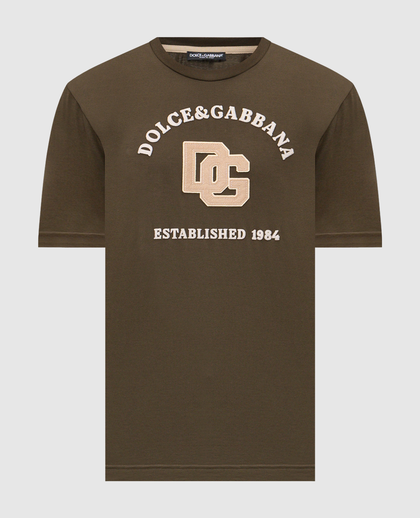Khaki T-shirt with embroidered logo Dolce&Gabbana