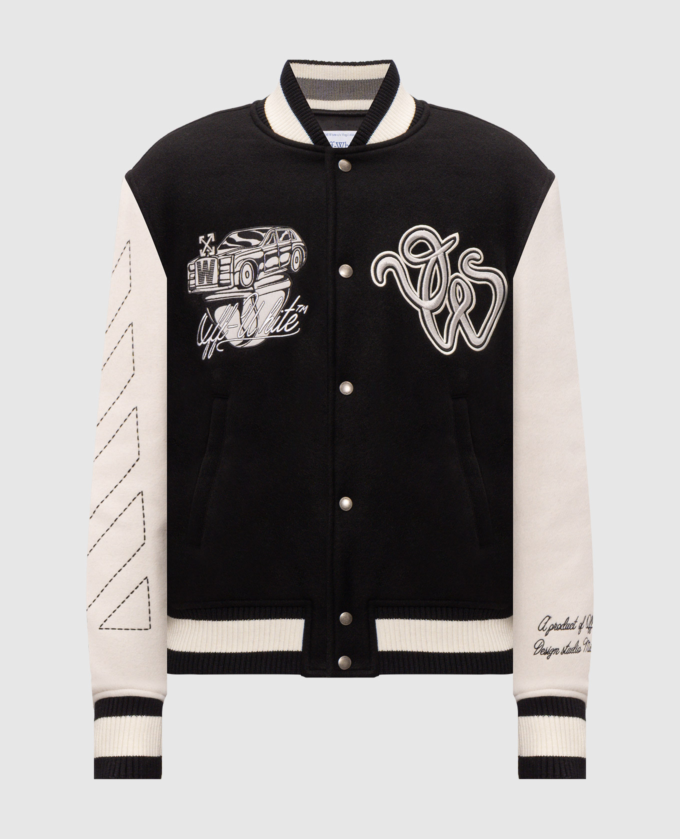Cat Off Varsity Black Wool Bomber Jacket Off-White