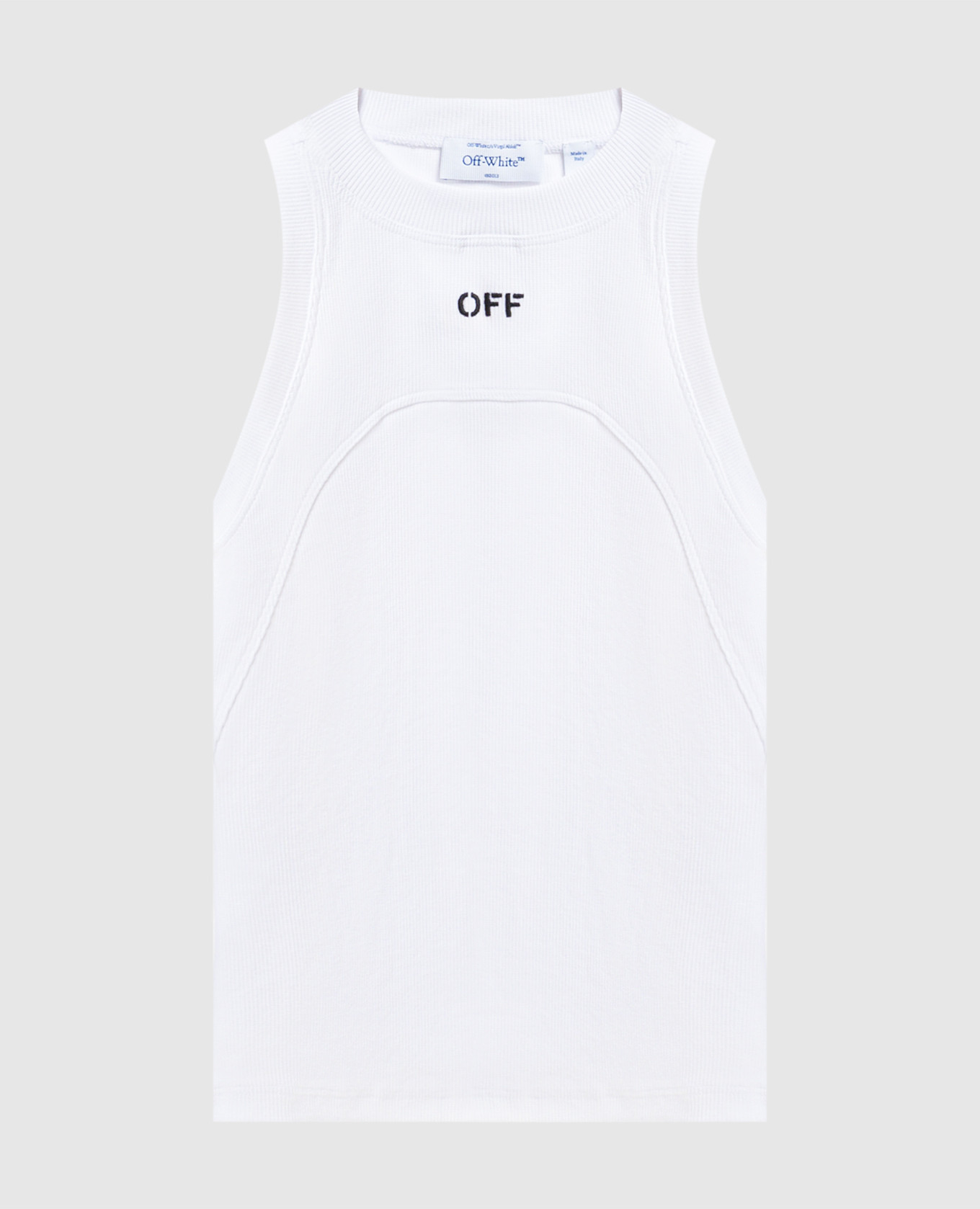 White ribbed top with logo