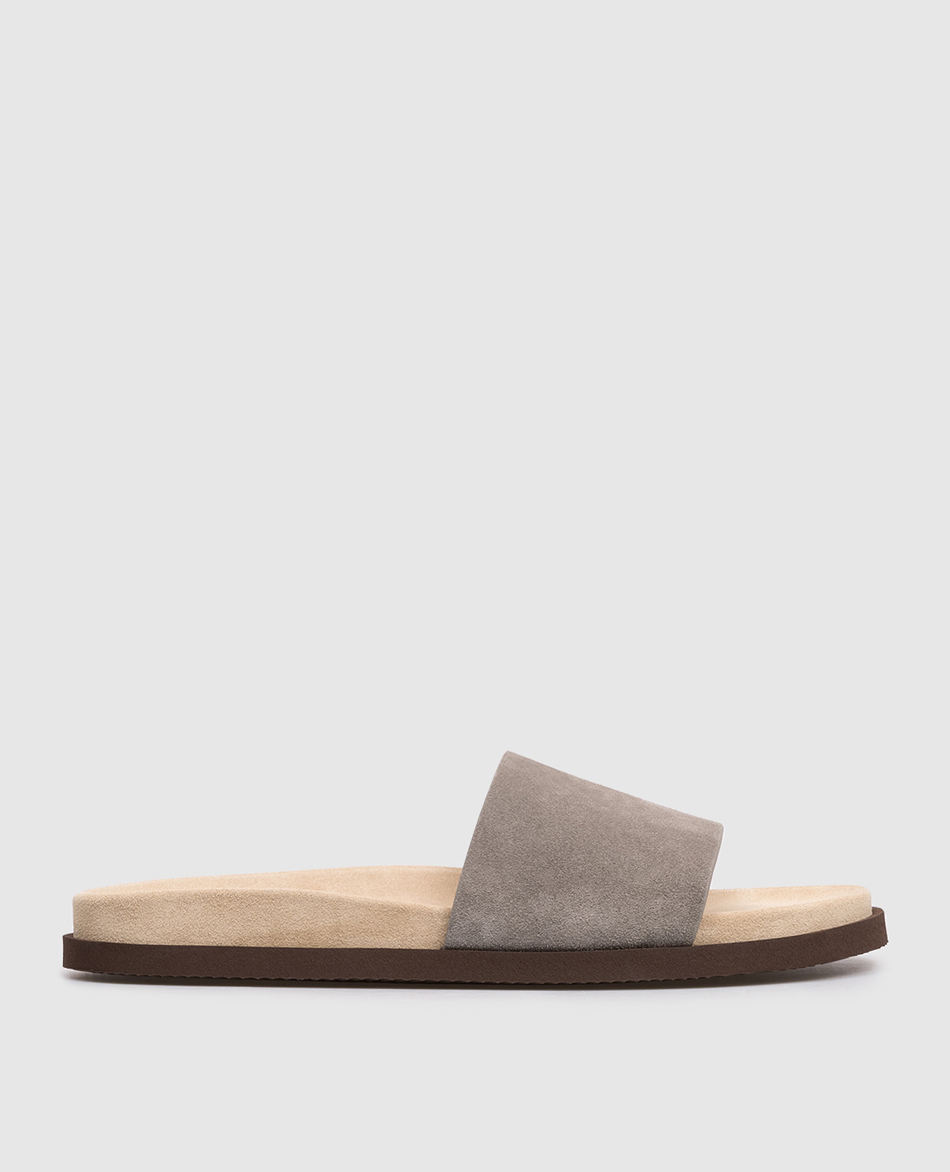 Gray suede flip-flops