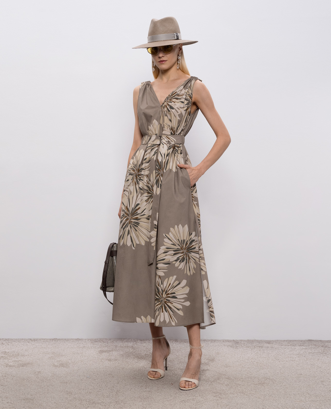 

Khaki dress with floral print Brunello Cucinelli