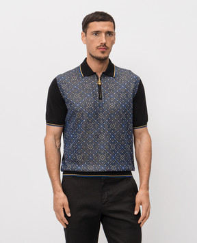 Stefano Ricci Black polo shirt with patterned silk K616461P31F26223