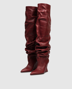 Balmain Burgundy leather over-the-knee boots with drapery FN0TB169LSDX
