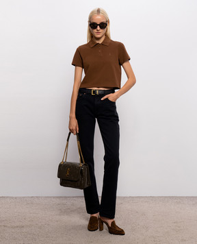 Saint Laurent Brown polo shirt with Cassandre monogram embroidery A003I4Y38EK
