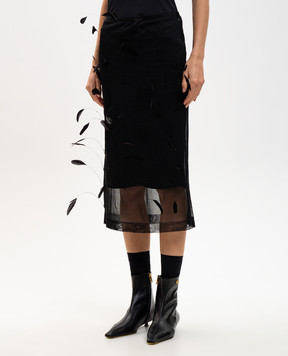 Jil Sander Black silk midi skirt with feathers J03MA0263J16141
