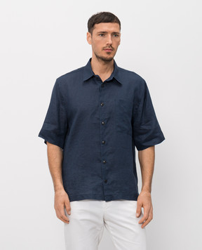 Cashmere&Whiskey Blue linen shirt with short sleeves 0335900656