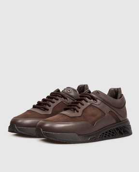 Stefano Ricci Brown leather sneakers with monogram logo UR78G6710WYSNMN