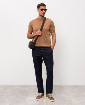 Stefano Ricci Blue linen pants with embroidered monogram logo M1T610005BLCTL1U