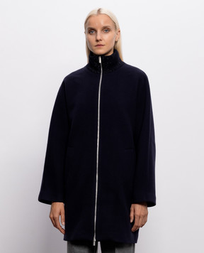 Peserico Blue wool and cashmere zip-up coat A20188B3197