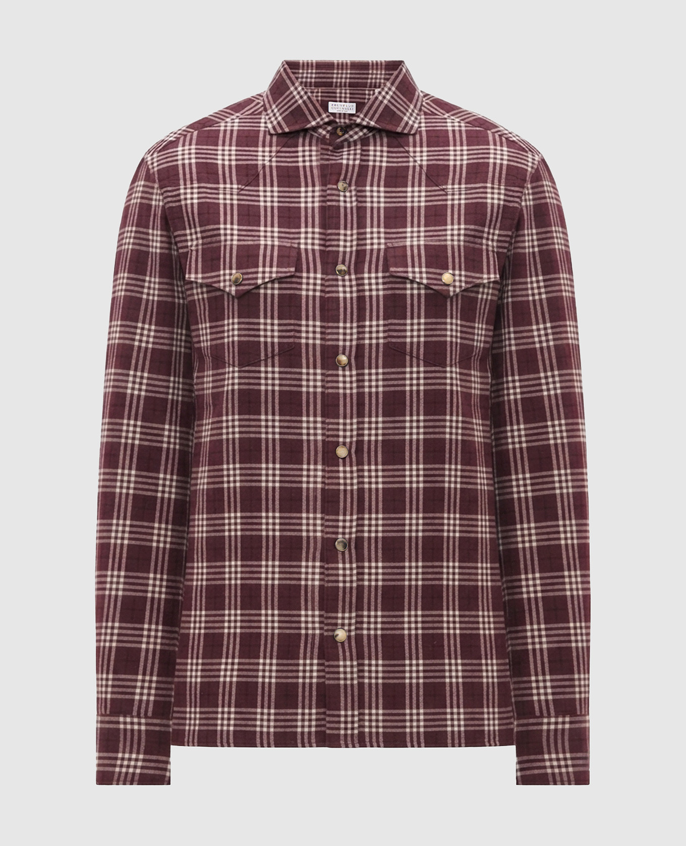 Burgundy checkered button-down shirt