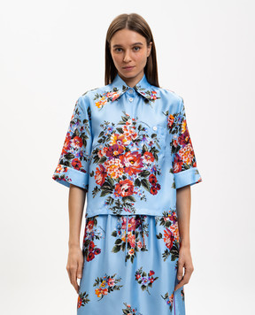 Dolce&Gabbana Blue silk blouse with floral print F5T50TIS11I