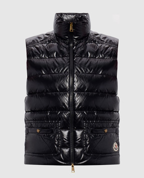 Moncler Black down vest with logo patch L20931A00015597Z8