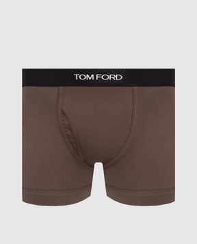 Tom Ford Brown boxer briefs with contrast logo pattern T4LC31040