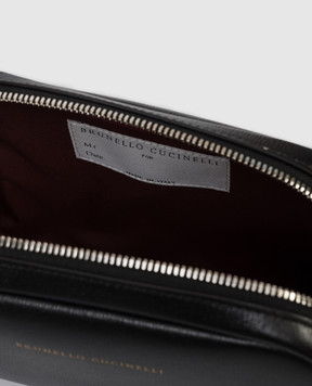 Brunello Cucinelli Black leather toiletry bag with logo print MWRLBU430