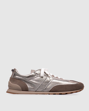 Brunello Cucinelli Silver leather sneakers with a monil chain MZFAG3325P