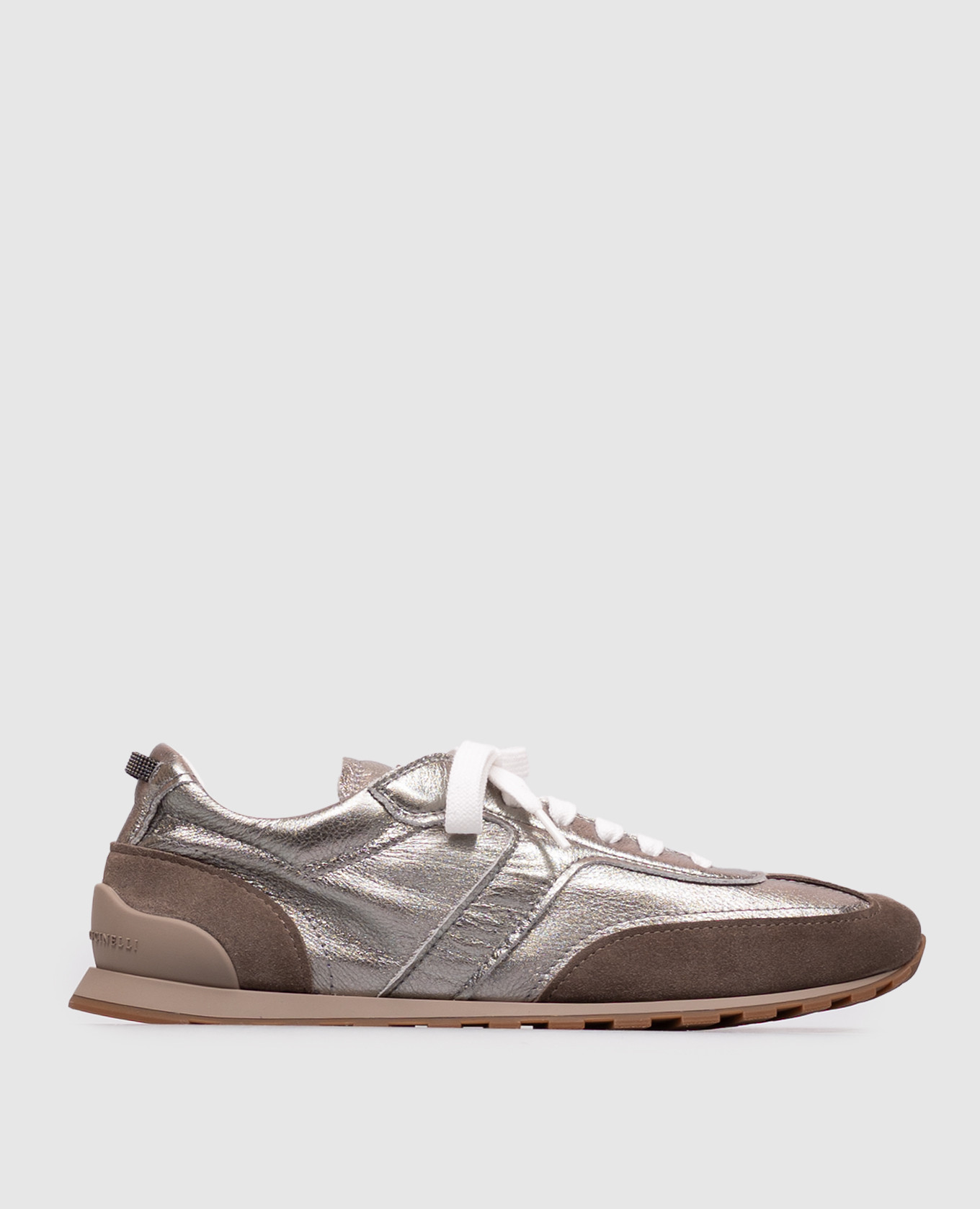 Silver leather sneakers with a monil chain Brunello Cucinelli