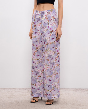 Balmain Purple silk pants with floral print GF1PN215SF37