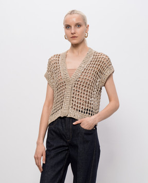 Peserico Beige openwork vest with sequins E99170F039329A