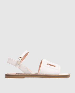 Dolce&Gabbana Children's white leather sandals with textured monogram logo D11308A122337