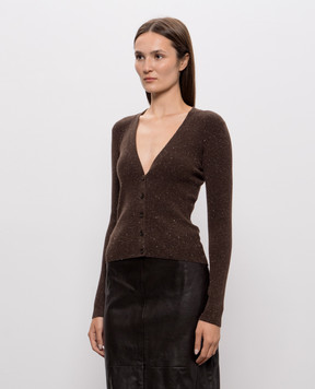 Brunello Cucinelli Brown ribbed cashmere cardigan M9A822206