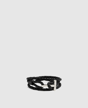 Tom Ford Black leather layered T-wrap bracelet JM005ICL002S