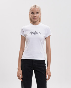 Off-White White T-shirt with logo embroidery 2FA00411T