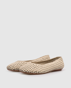 Dragon Khaki leather braided ballet flats DGS65106