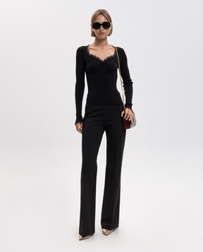 Twinset Brown ribbed jumper with lace 262TP3390
