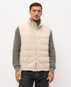Brunello Cucinelli Beige suede down vest MPCFN1924P