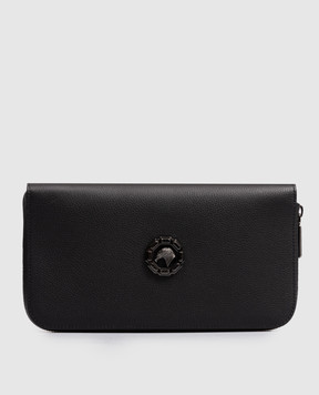 Stefano Ricci Black leather clutch wallet with metal emblem PP312GUMR