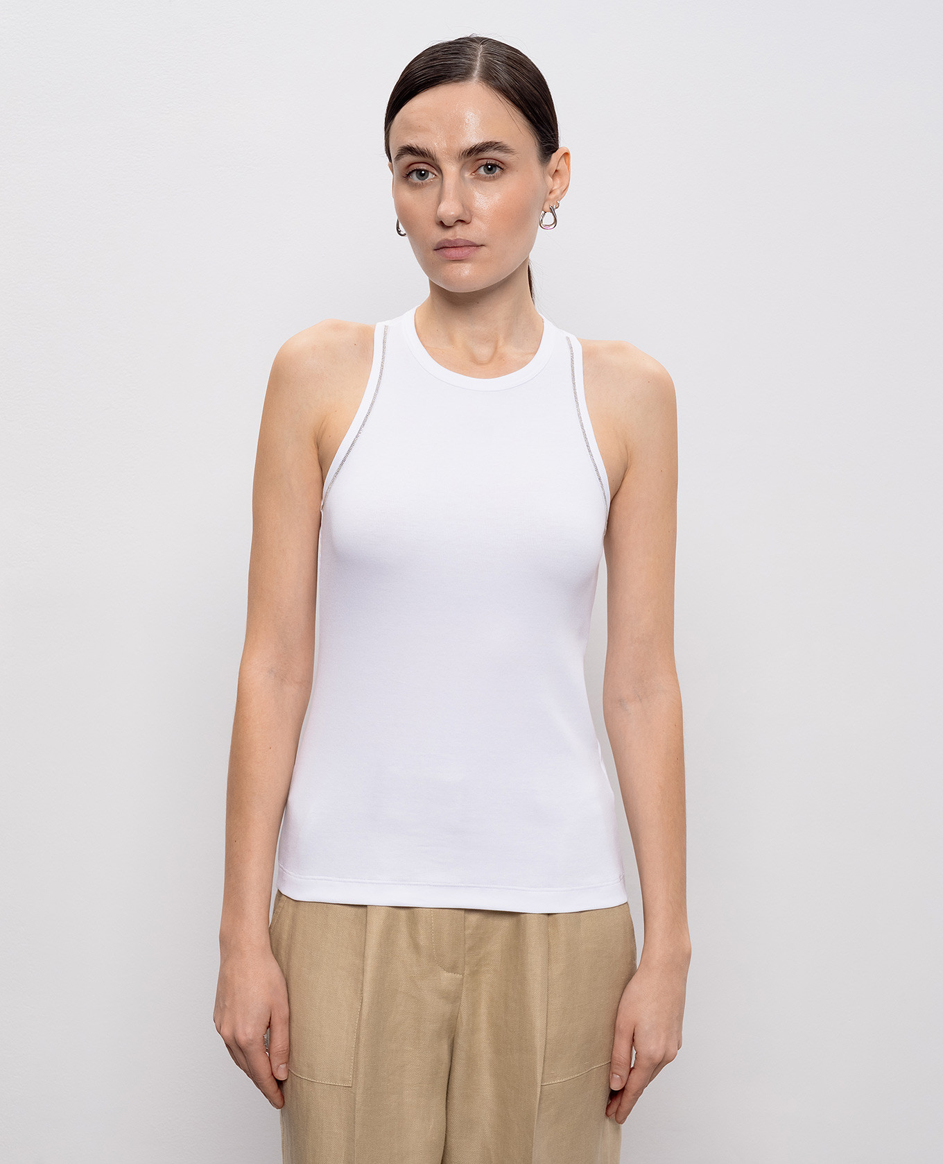 

White ribbed top with chain Peserico