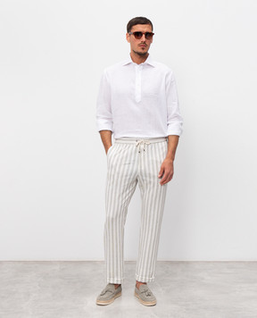 Agnona White striped linen pants T710U6YYB200