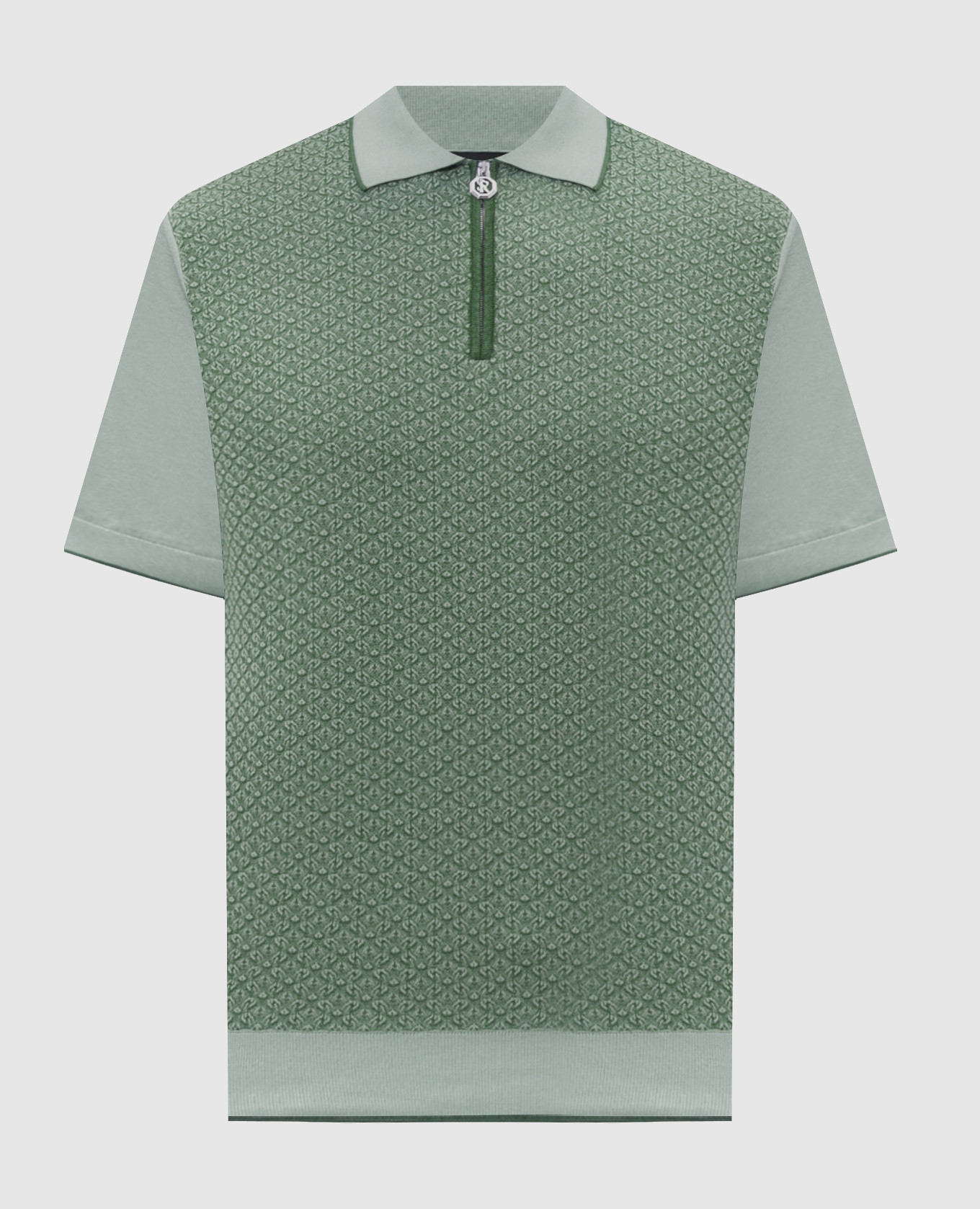Green silk polo with zipper