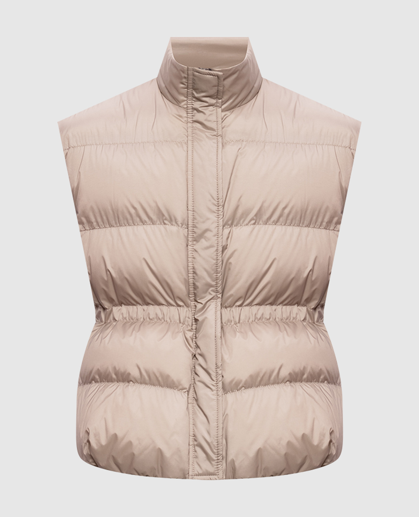 Beige down vest with monil chain
