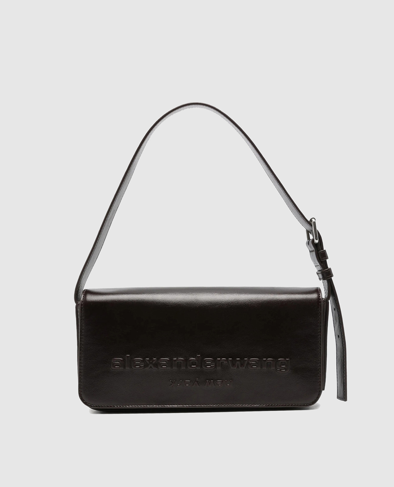 Burgundy leather bag with textured logo