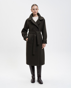 Peserico Brown double-breasted coat with wool and cashmere S20176Z00A03195