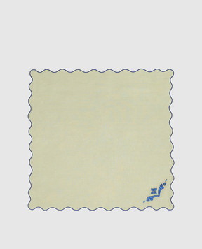 Los Encajeros Green linen serving napkin with embroidery NAPKINORIENTE