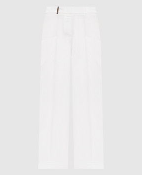 Peserico White linen pants with chain A0404002606