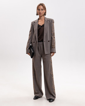 Twinset Brown double-breasted jacket with embroidery 262TP2630