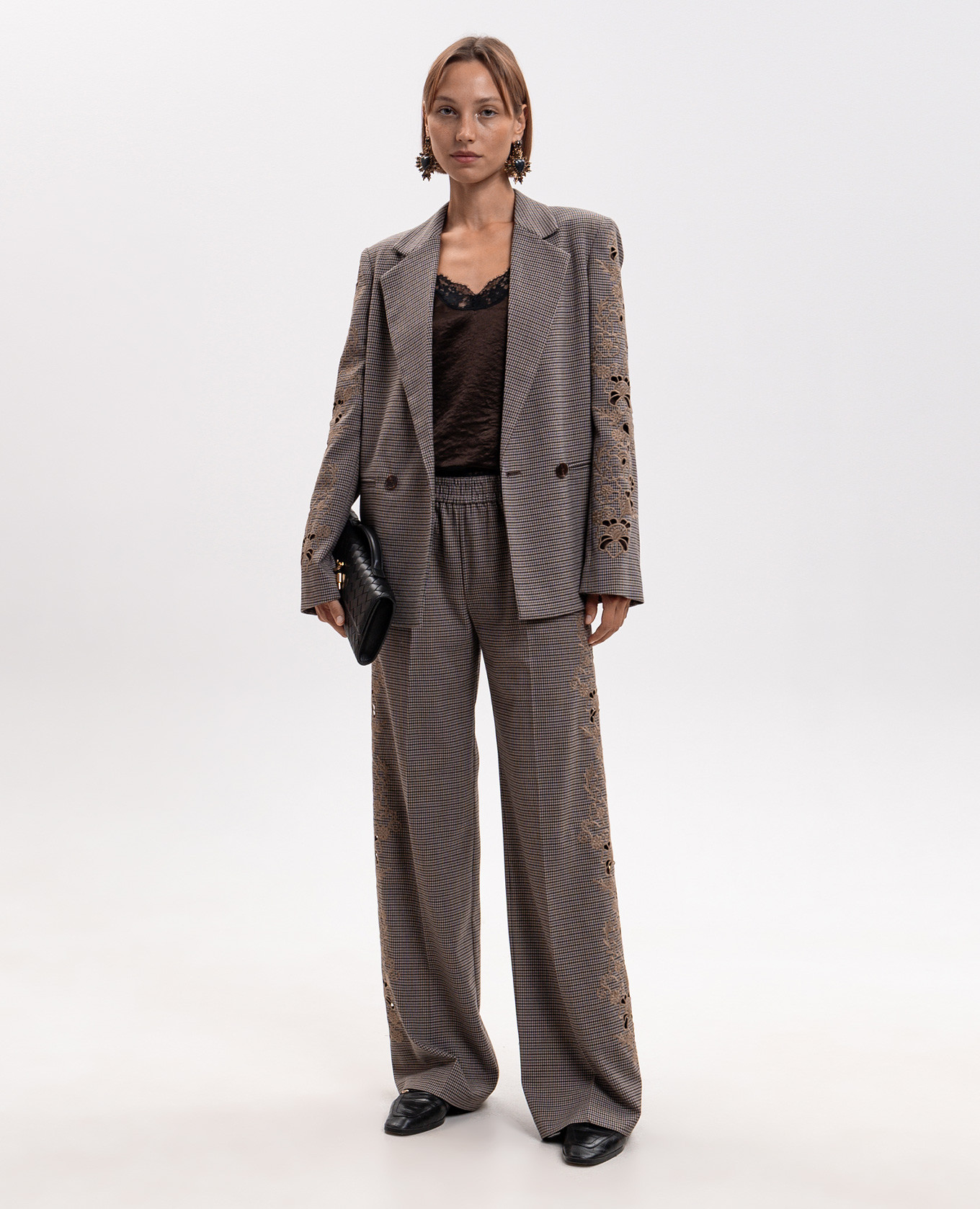 Brown double-breasted jacket with embroidery Twinset 2