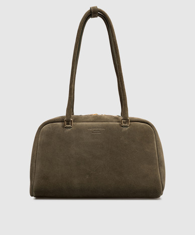 Khaki suede tote bag