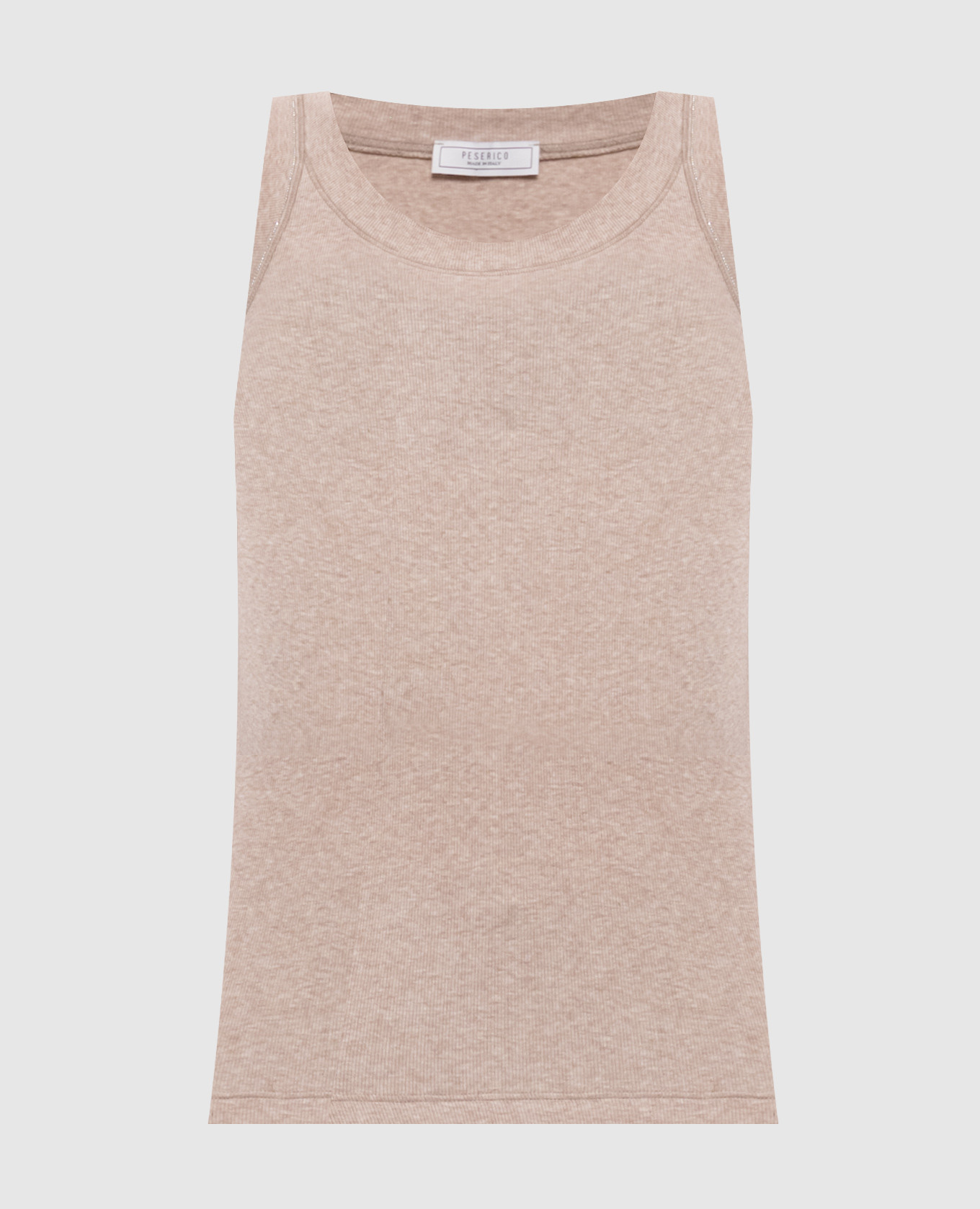 Beige melange ribbed top with chain