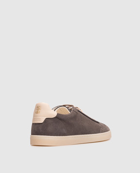 Brunello Cucinelli Grey suede sneakers with emblem MZUMGLJ336