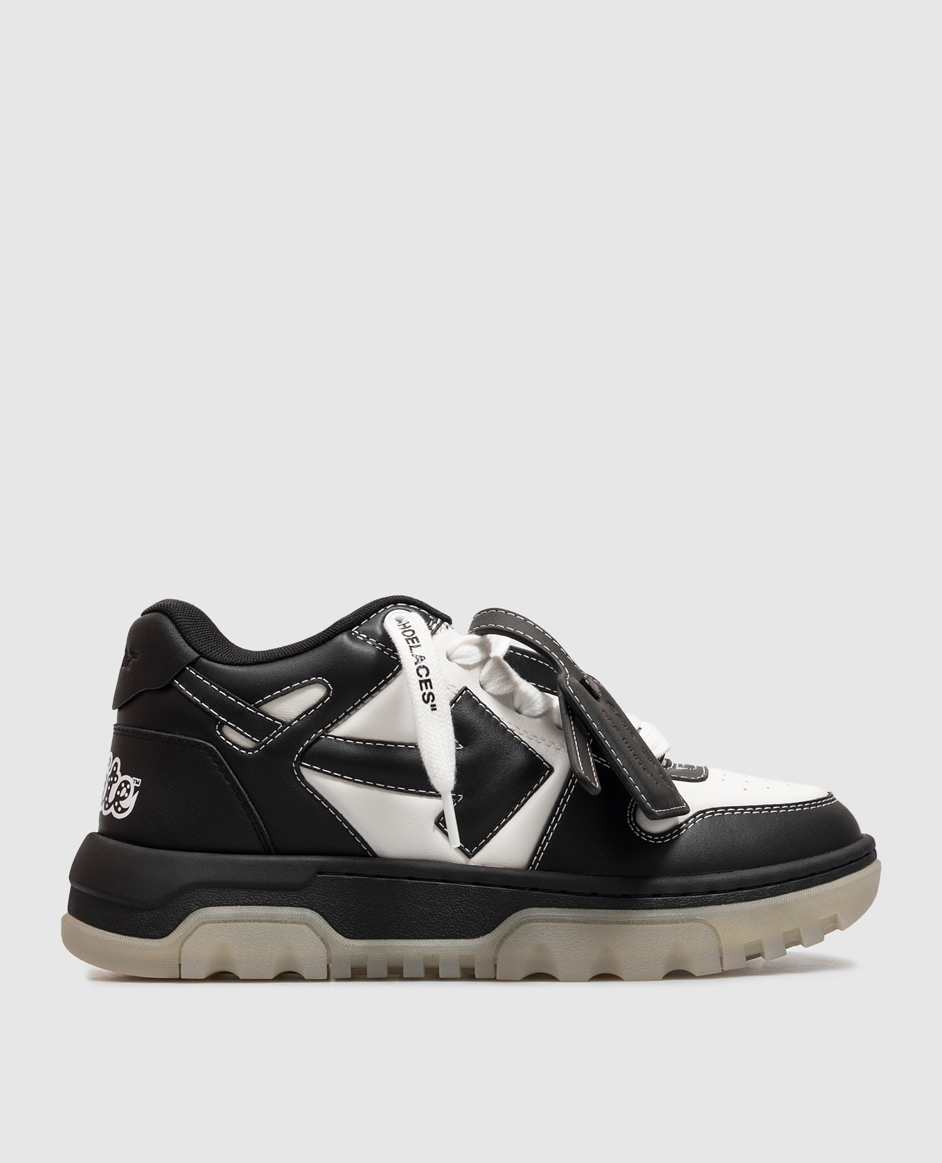 Out Of Office Chunky Varsity Black Leather Sneakers Off-White