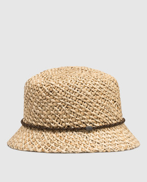 Peserico Beige straw panama hat with monil chain S36219C0CC846