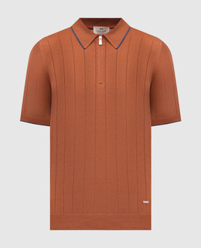 Enrico Mandelli Brown silk polo shirt with logo 3K066A5675