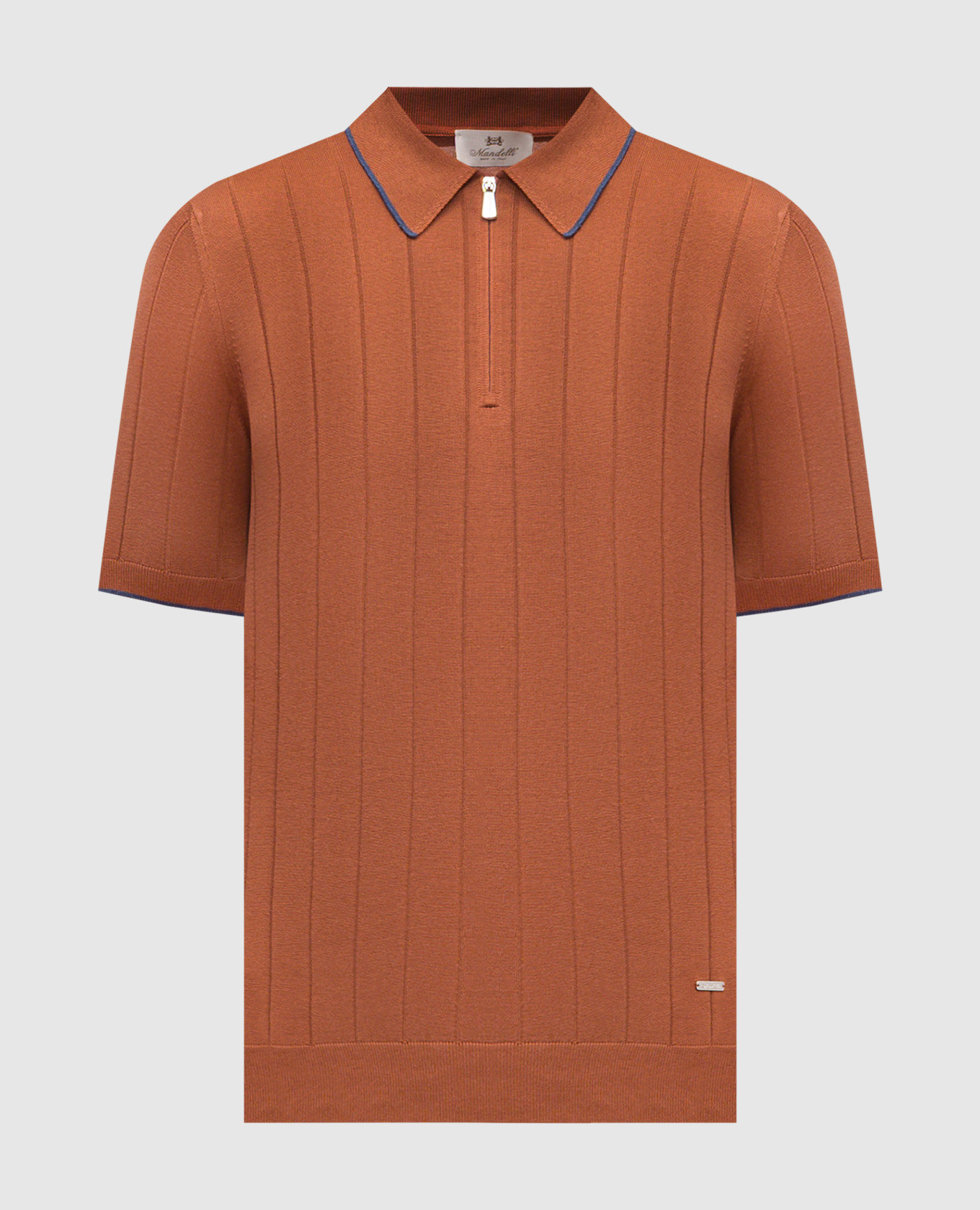 Brown silk polo shirt with logo
