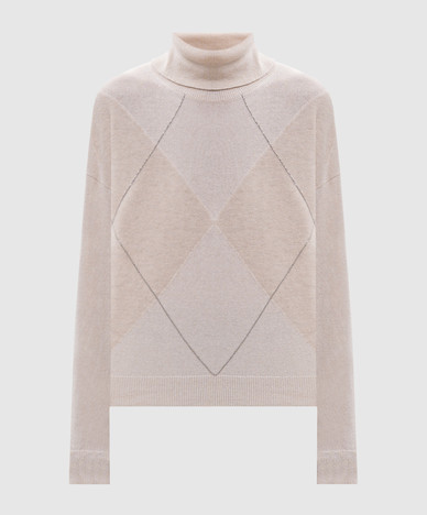 Beige wool, silk and cashmere sweater