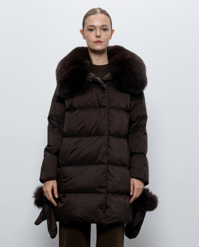 Yves Salomon Army Brown down jacket with fox fur 27WFM01790U06W